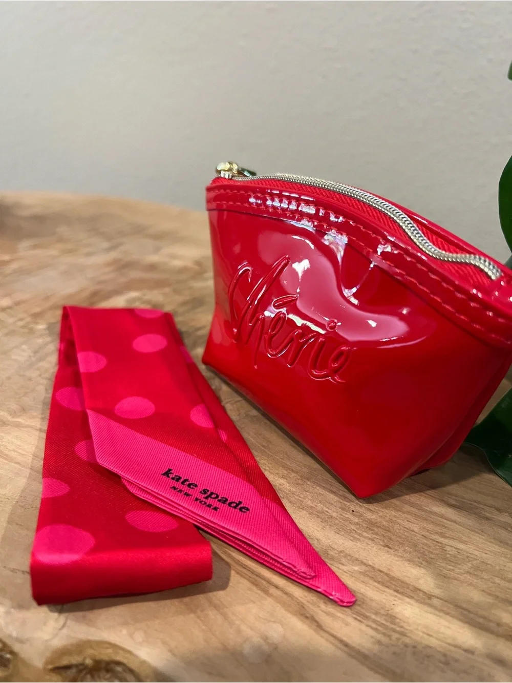 Kate Spade Red Patent Coin Purse with Polka Dot Scarf